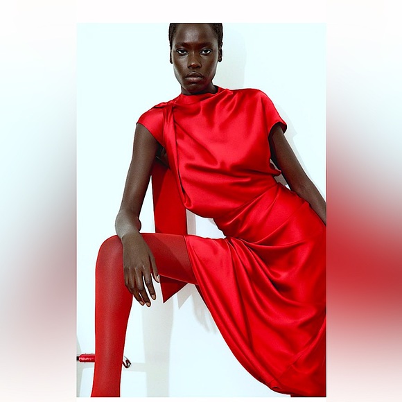 dresses with high neck and long sleeves Long Sleeve Red Formal Dress Modest High Neck Overskirt Prom Gown 2310   Viniodress
